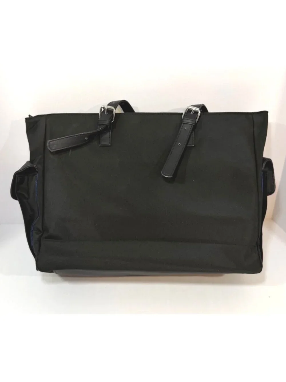 Black Laptop Tote Bag Large Work Shoulder Bag Blue Interior w/Pouch